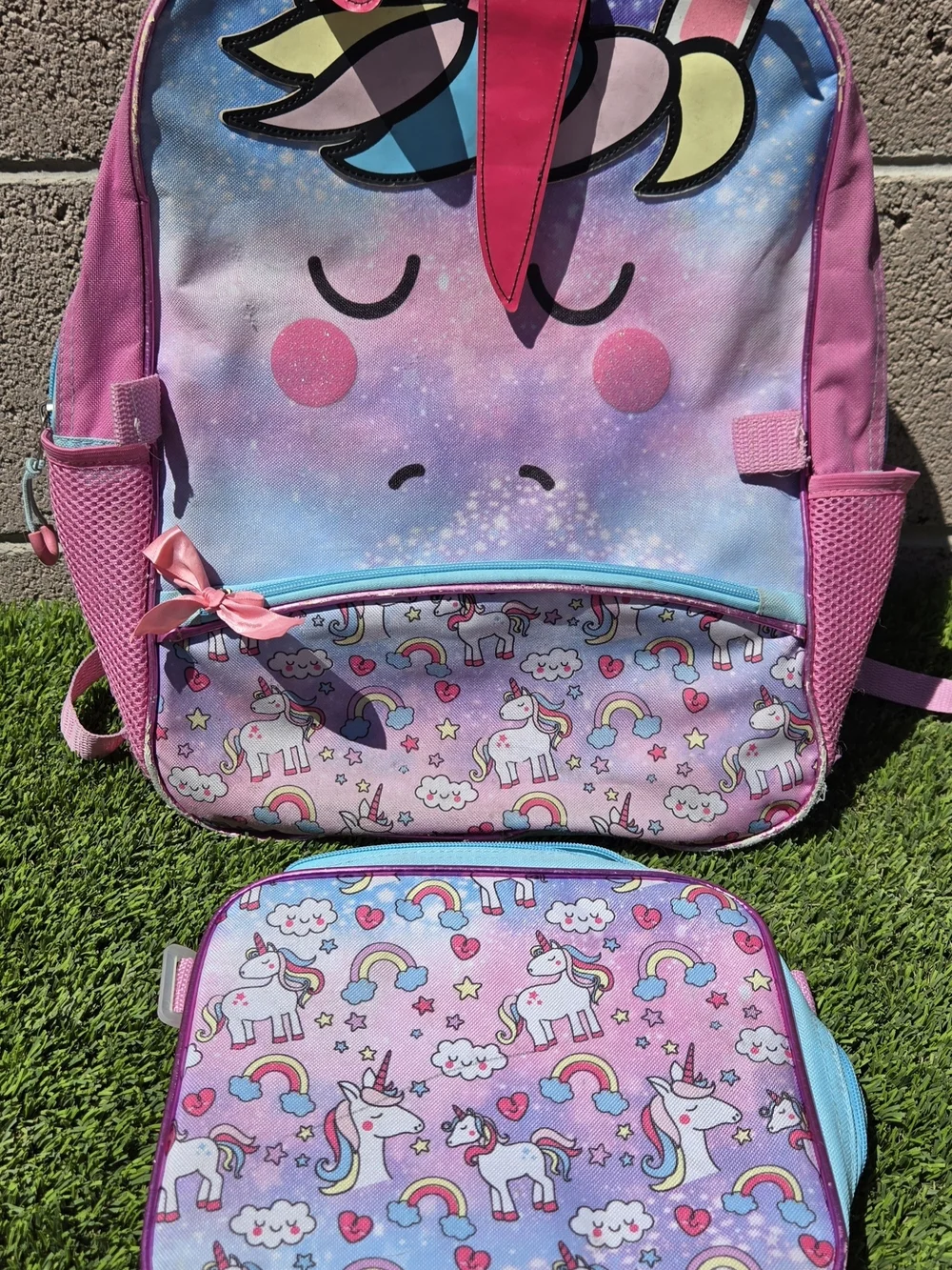 Kids Unicorn Backpack and Lunch Bag Set - Pink Purple Rainbow